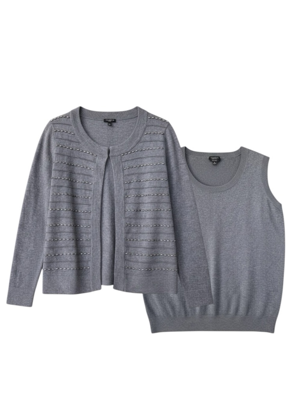 Talbots Wool Blend Beaded Cardigan Set Size LP, Grey